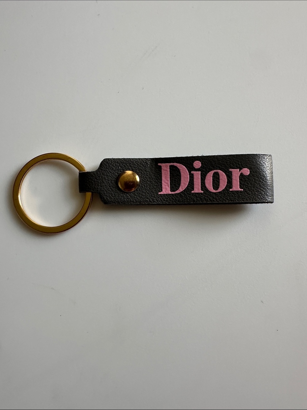 Leather Loop Keyring with Gold Ring - gray